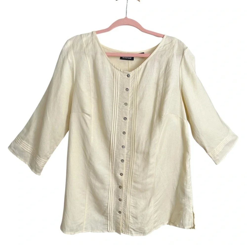 Linen Blend Linen Blend Pastel Yellow Pintuck Blouse Euro Summer Coastal 14/16